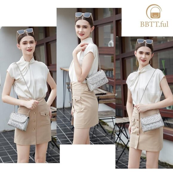 🆕Women's Sliver Crossbody Purses Crystal Bag Clutch Purse with Chain Handbags - Picture 2 of 6